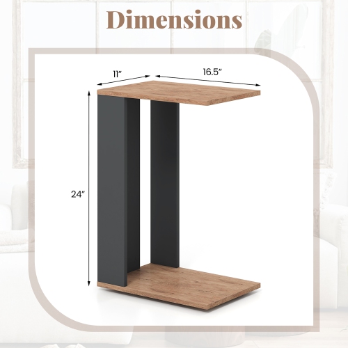 Gymax 2PCS 2-Tier C Shaped Side Table w/ Universal Wheels & Shelf for Small Space