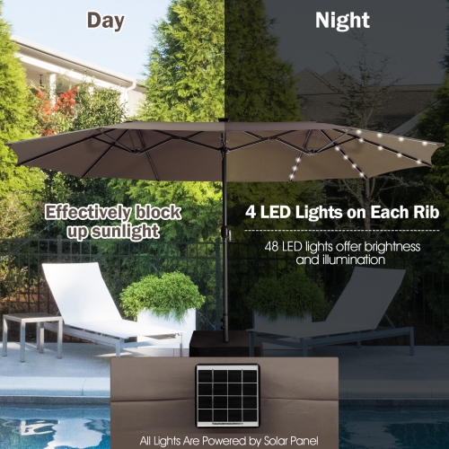 15 Feet Double-Sided Patio Umbrella with 48 LED Lights