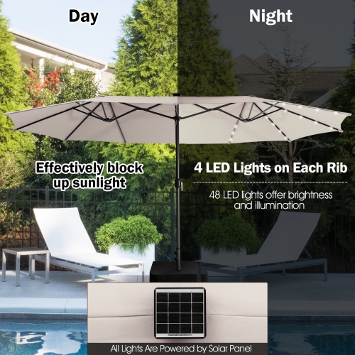 15 Feet Double-Sided Patio Umbrella with 48 LED Lights
