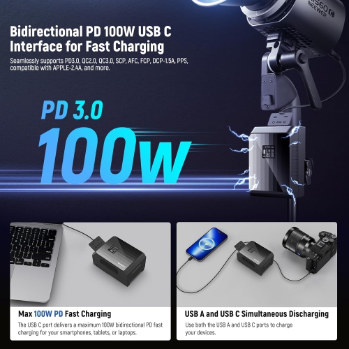 NEEWER Mini V Mount Battery PS099EP, 6800mAh 99Wh 14.5V V Lock Battery with 100W PD Fast Charging, Compatible with BMPCC 4k 6k Camcorder Camera