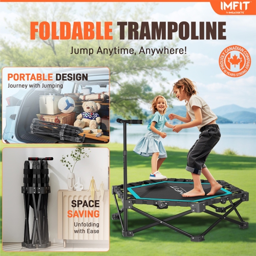 IMFIT 42" Foldable Fitness Trampoline | 331 lb weight Capacity | Ultra-Quiet Bouncing | 3-level Adjustable Handlebar | Space-Saving Foldable Design