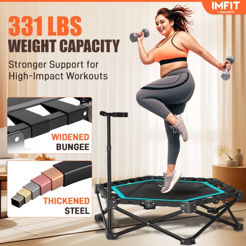 IMFIT 42" Foldable Fitness Trampoline | 331 lb weight Capacity | Ultra-Quiet Bouncing | 3-level Adjustable Handlebar | Space-Saving Foldable Design