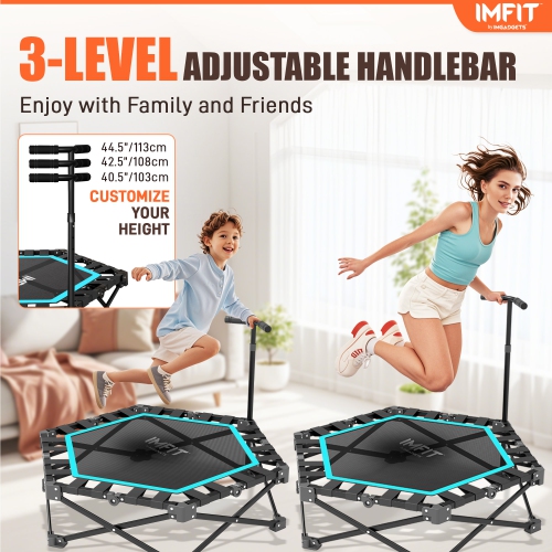 IMFIT 42" Foldable Fitness Trampoline | 331 lb weight Capacity | Ultra-Quiet Bouncing | 3-level Adjustable Handlebar | Space-Saving Foldable Design
