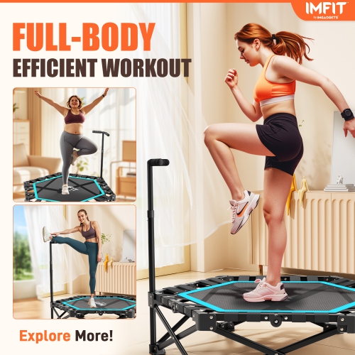 IMFIT 42" Foldable Fitness Trampoline | 331 lb weight Capacity | Ultra-Quiet Bouncing | 3-level Adjustable Handlebar | Space-Saving Foldable Design