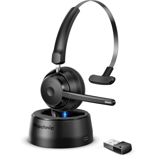 Mopchnic Bluetooth Headset with Upgraded Microphone AI Noise Canceling, On Ear Bluetooth Headset with USB Dongle
