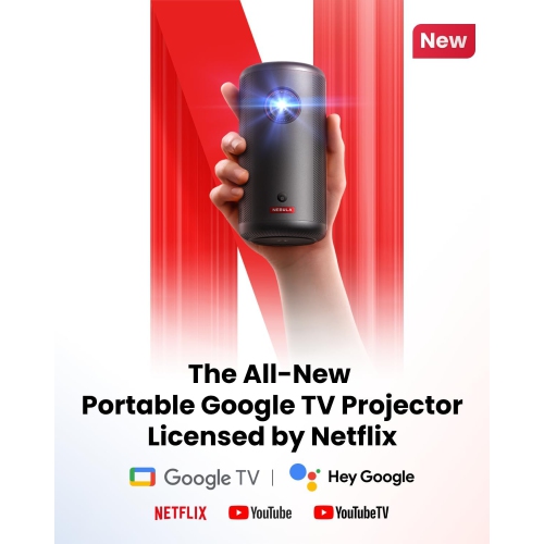 NEBULA Capsule 3 GTV Projector, Netflix Officially Licensed, 1080P Smart Mini Projector with Wi-Fi, 2.5 Hours of Playtime, 120-Inch Display, Dolby