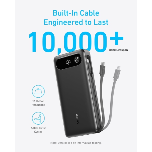 Chargeur portable d'Anker, chargeur portatif 20&nbsp;000&nbsp;mAh avec câble USB-C intégré, batterie de chargement rapide 87&nbsp;W Max pour