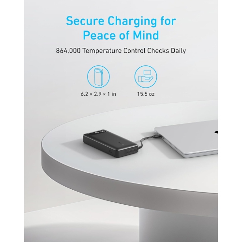 Chargeur portable d'Anker, chargeur portatif 20&nbsp;000&nbsp;mAh avec câble USB-C intégré, batterie de chargement rapide 87&nbsp;W Max pour