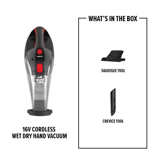 Remis à neuf – Aspirateur à main sans fil pour déchets secs et humides 16 V de Dirt Devil avec raclette BD30441VCA