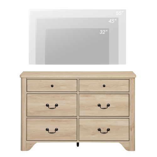 WAMPAT 6 Drawers Dresser for Bedroom, Farmhouse Dresser Wooden Dresser, Oak Dresser TV Stand with Large Drawers,Kids Dresser Wide Chest of Drawers