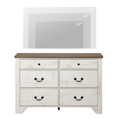 WAMPAT 6 Drawers Dresser for Bedroom, Farmhouse Dresser Wooden Dresser, White Dresser TV Stand with Large Drawers, Kids Dresser Wide Chest of Drawers