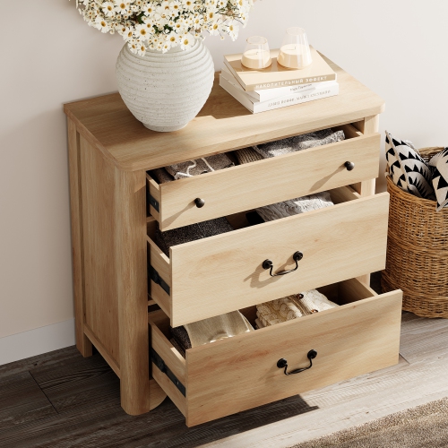 WAMPAT 3 Drawer Dresser for Bedroom, 31.5" Farmhouse Oak Dresser, Kids Dressers for Nursery with Wide Chest of Drawers, Wooden Dresser Closet Storage
