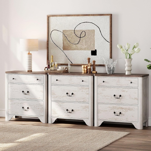 Commode à 9 tiroirs WAMPAT pour chambre à coucher, commode blanche Farmhouse de 94,5&nbsp;po de largeur avec large commode à tiroirs, armoire de