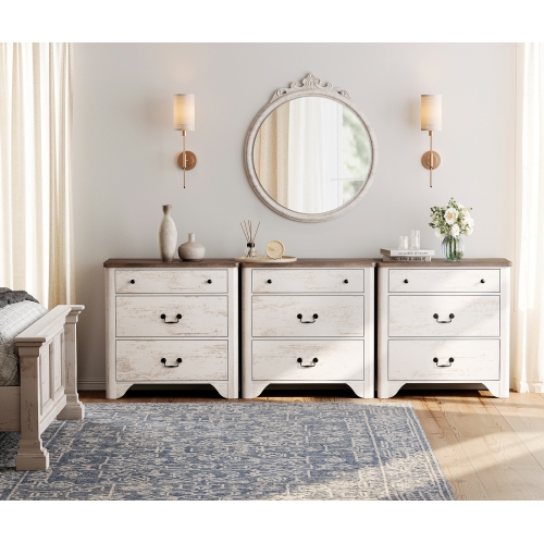 Commode à 9 tiroirs WAMPAT pour chambre à coucher, commode blanche Farmhouse de 94,5&nbsp;po de largeur avec large commode à tiroirs, armoire de