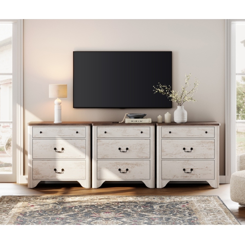 Commode à 9 tiroirs WAMPAT pour chambre à coucher, commode blanche Farmhouse de 94,5&nbsp;po de largeur avec large commode à tiroirs, armoire de