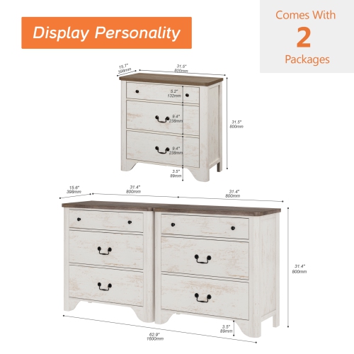 WAMPAT 6 Drawer Dresser for Bedroom,63" W Farmhouse White Dresser with Wide Chest of Drawers, Wooden Dresser Modern Dresser Kids Dressers Nightstand