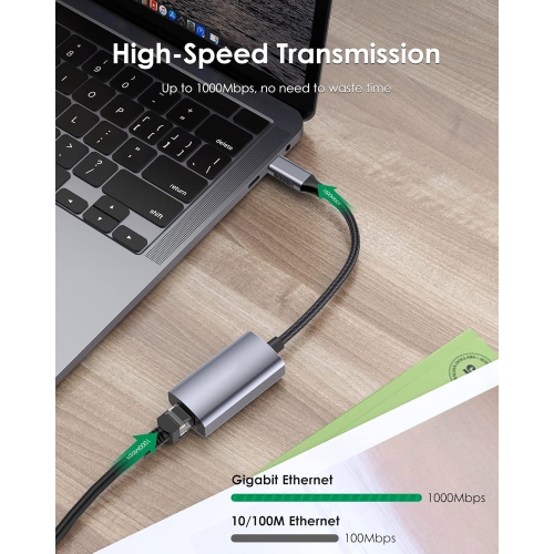USB C to Ethernet Adapter, 1000M RJ45 Wired LAN Network Converter Compatible 2023-2016 MacBook Pro 13/15/16, New iPad Pro/Mac Air, iPhone 15 Series,