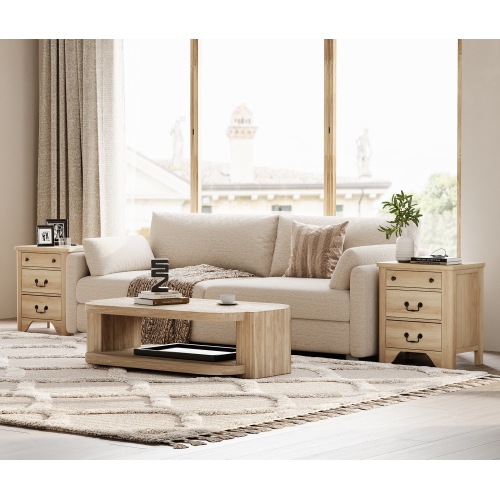 WAMPAT Farmhouse Nightstands Set of 2, 20.5" W End Table with Charging Station, Wooden Side Table with 3 Drawers, Oak End Table Side Table for