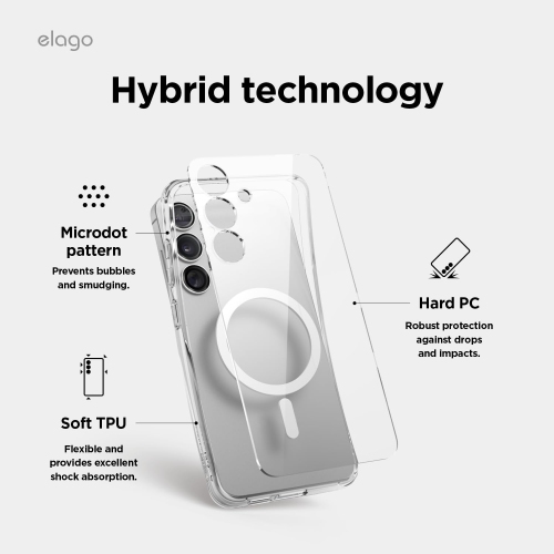elago Compatible with Samsung Galaxy S25 Case - Magnetic Hybrid Clear Case, Precise Camera Cutouts, Strong Magnetism, Protective Cover, Shockproof