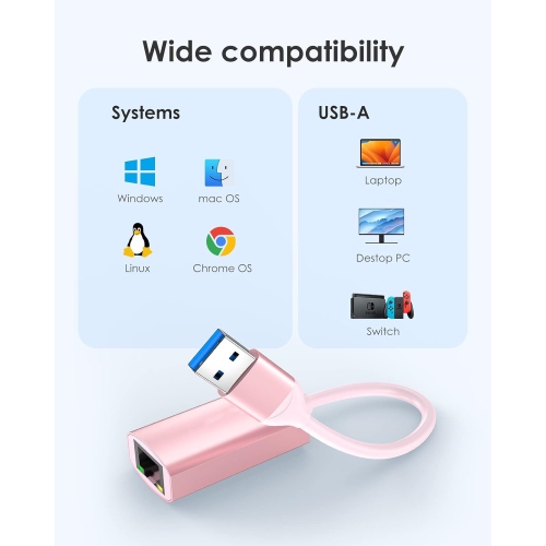 USB to Ethernet Adapter, 1000M RJ45 Adaptor LAN Network Converter Compatible Switch, MacBook Pro/Air, Surface Book/Pro, Chromebook, Most Windows