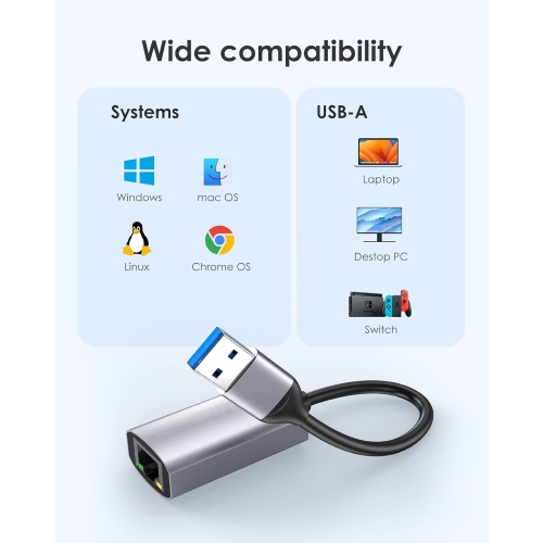 USB to Ethernet Adapter, 1000M RJ45 Adaptor LAN Network Converter Compatible Switch, MacBook Pro/Air, Surface Book/Pro, Chromebook, Most Windows