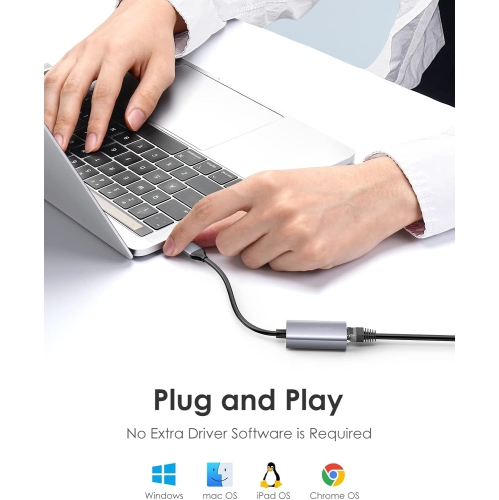 USB to Ethernet Adapter, 1000M RJ45 Adaptor LAN Network Converter Compatible Switch, MacBook Pro/Air, Surface Book/Pro, Chromebook, Most Windows