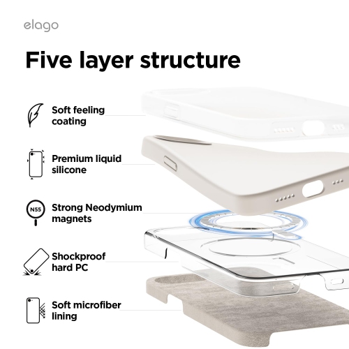 elago Magnetic Silicone Case Compatible with iPhone 16e Case Compatible with All MagSafe Accessories - Built-in Magnets, Soft Grip Silicone,
