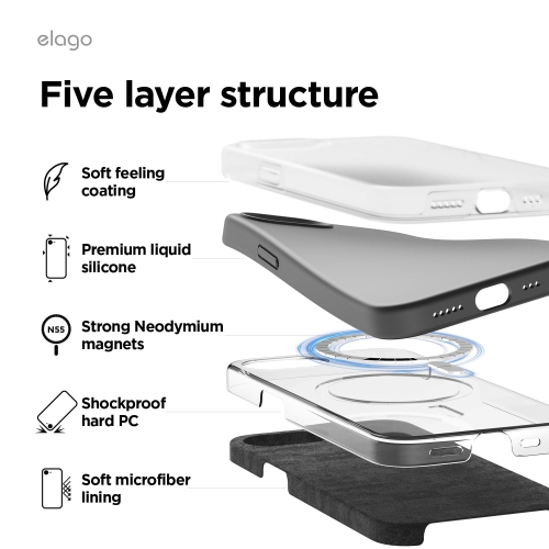 elago Magnetic Silicone Case Compatible with iPhone 16e Case Compatible with All MagSafe Accessories - Built-in Magnets, Soft Grip Silicone,