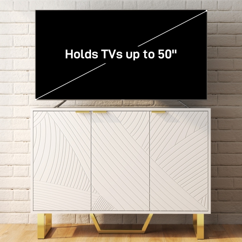 HOMCOM Sideboard Buffet Cabinet with Storage, Modern Kitchen Storage Cabinet with Carved Line Doors, Gold Legs and Adjustable Shelves, White