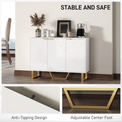 HOMCOM Sideboard Buffet Cabinet with Storage, Modern Kitchen Storage Cabinet with Carved Line Doors, Gold Legs and Adjustable Shelves, White