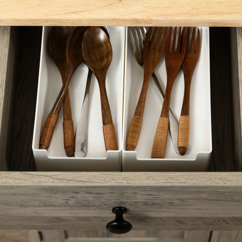 Buffet de HOMCOM avec rangement, armoire de cuisine de 40 po avec tablettes réglables, 3 tiroirs et 3 portes, armoire de bar à café avec table