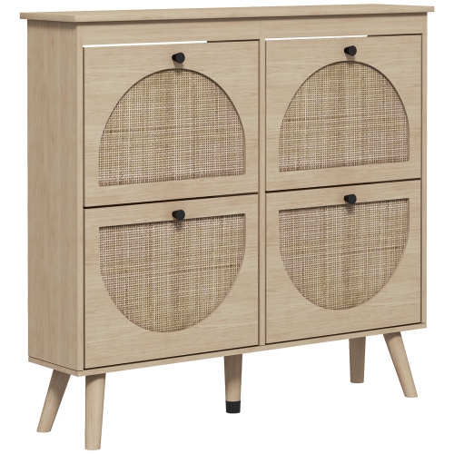 HOMCOM  Shoe Cabinet for Entryway, Boho Shoe Storage Cabinet \w 4 Flip Drawers And Adjustable Shelves, Narrow Shoe Cabinet for 20 Pairs Of Shoes, Oak