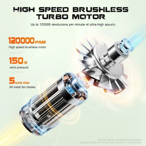 Dépoussiéreuse à air comprimé de 120000&nbsp;tr/min – Ventilateur turbo sans fil réglable à 3 vitesses – Noir