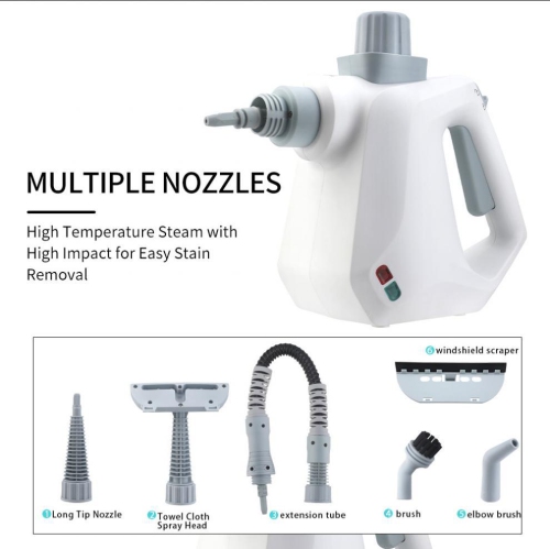 Handheld Steam Cleaner, Steamer for Cleaning with Safe Lock and 10 Accessory Kit for Cleaning Floor, Upholstery, Couch, Grout & Car -White