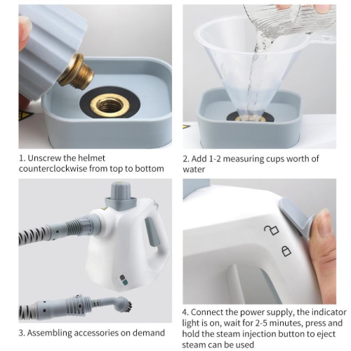 Handheld Steam Cleaner, Steamer for Cleaning with Safe Lock and 10 Accessory Kit for Cleaning Floor, Upholstery, Couch, Grout & Car -White