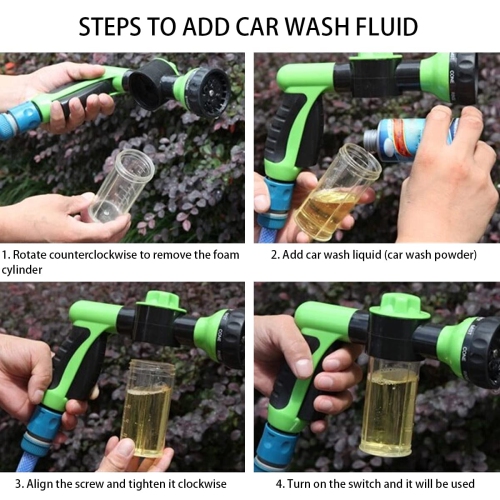 Car Wash Foam Gun , Can Jet Wash Watering Accessories 8 Adjustable Watering Patterns -Green-Black