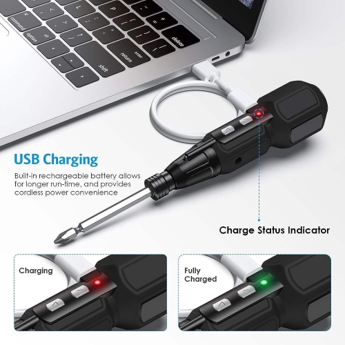 Electric Screwdriver Cordless, Rechargeable Electric Screwdriver Set with LED Lights, Charging Cable, for Phones,Toys, PC