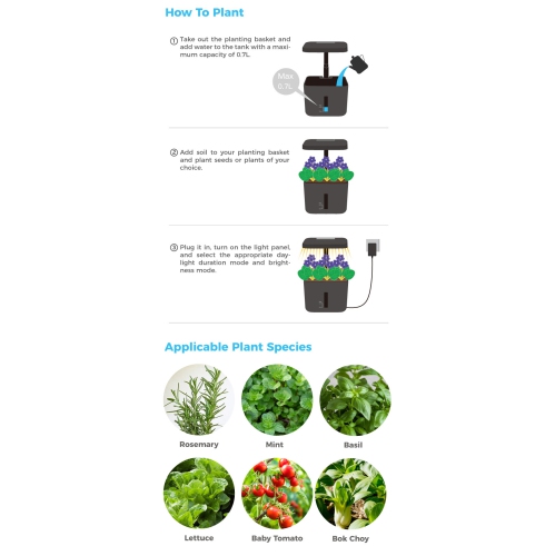 Smart Plant Pot , Growing Systems Soil plant pot indoor Small Smart Soil Gardening System with LED Grow Light Auto Timer Planter Pot Gifts