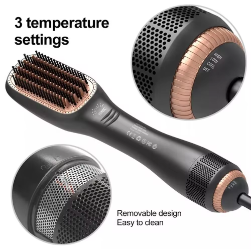 Hair Dryer Brush, Hair Straightener Brush with Negative Ionic Hot Comb Straightener, Hair Styling Tools for Women - Grey