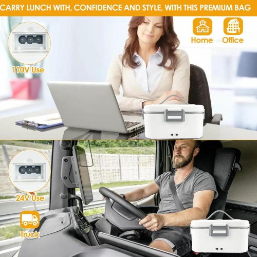 Electric Lunch Box Food Warmer , 75W Heating Lunch Box for Adults, 1.8L Fast Heating Lunchbox Food heating for Car, Truck, Work, Travel -Grey