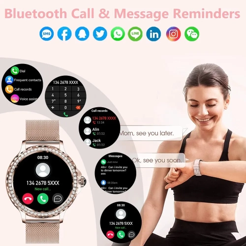 Montre intelligente pour Lady Bluetooth Call , Mode Sport Fitness Femme Montre intelligente , Motifs à faire soi-même pour iOS Android - Rose