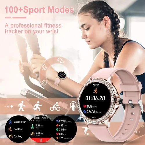 Montre intelligente pour Lady Bluetooth Call , Mode Sport Fitness Femme Montre intelligente , Motifs à faire soi-même pour iOS Android - Rose