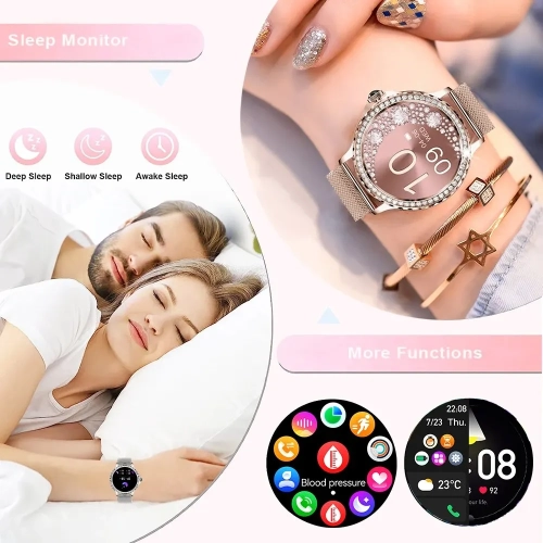 Montre intelligente pour Lady Bluetooth Call , Mode Sport Fitness Femme Montre intelligente , Motifs à faire soi-même pour iOS Android - Rose