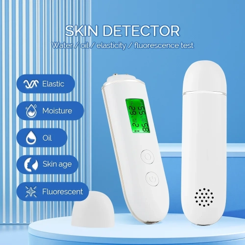Skin Tester Face Skin Moisture&Oil Content Skin Analyzer Skin Water Cheek Elastic Skin Age Test Meter Fluorescent Agent Detector-White