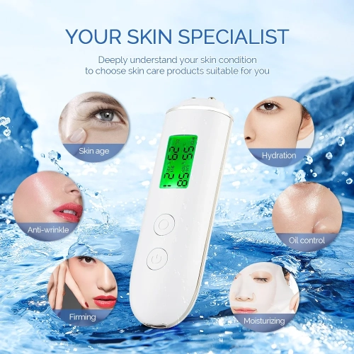 Skin Tester Face Skin Moisture&Oil Content Skin Analyzer Skin Water Cheek Elastic Skin Age Test Meter Fluorescent Agent Detector-White