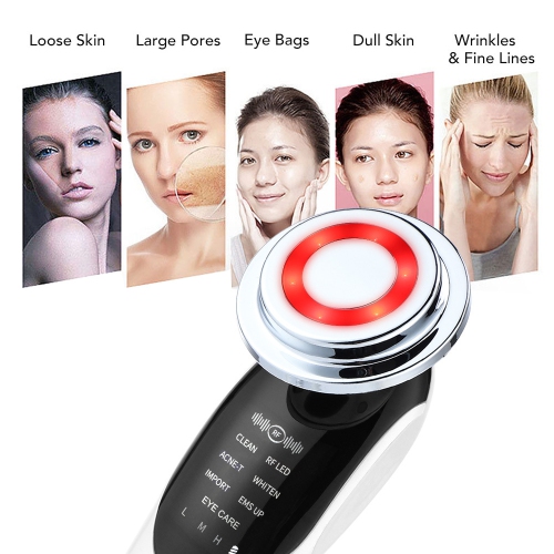 7 in 1 EMS Microcurrent Beauty Device Facial Lifting Machine Skin Rejuvenation Anti Wrinkle Face Cleaning Vibration Massager - White