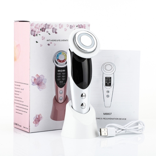 7 in 1 EMS Microcurrent Beauty Device Facial Lifting Machine Skin Rejuvenation Anti Wrinkle Face Cleaning Vibration Massager - White
