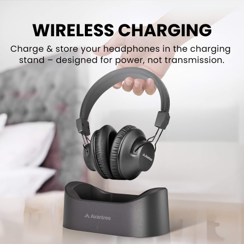 Avantree Audition 3 - Bluetooth 5.3 Over Ear Headphones with Wireless Charging Dock, aptX-Adaptive & HD Support, Clear Voice and Boosted Volume,
