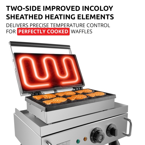 AP-536 Taiyaki Fish Waffle Maker | Fish Shaped Waffles Taiyaki Iron | Stainless Steel | 6 Small Fish Waffles | 110V