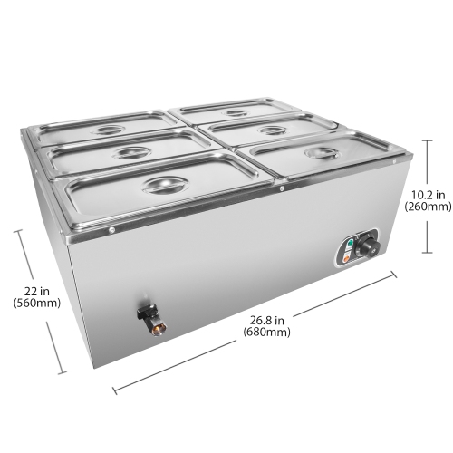 A-Hired 1 V-6 Chauffe-vapeur Bain Marie | Chauffe-nourriture pour buffet électrique | 6 réservoirs | 110 V